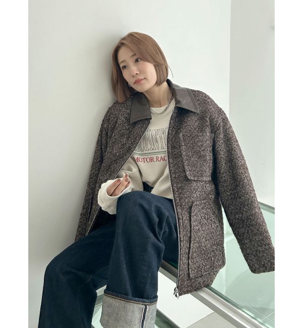 Ungrid「ジップデザインツイードブルゾン」|ブルゾン・スタジャン|ブラウン