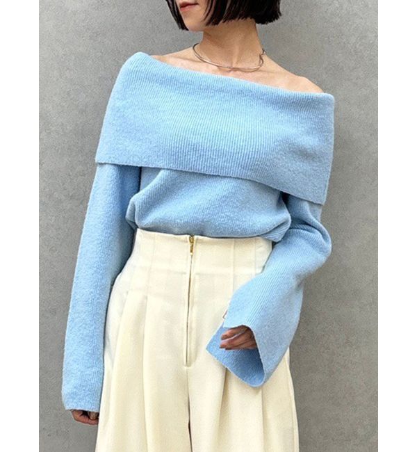 LAGUNAMOON「オフショルフレアスリーブニットプルオーバー」|ニット・セーター|ブルー