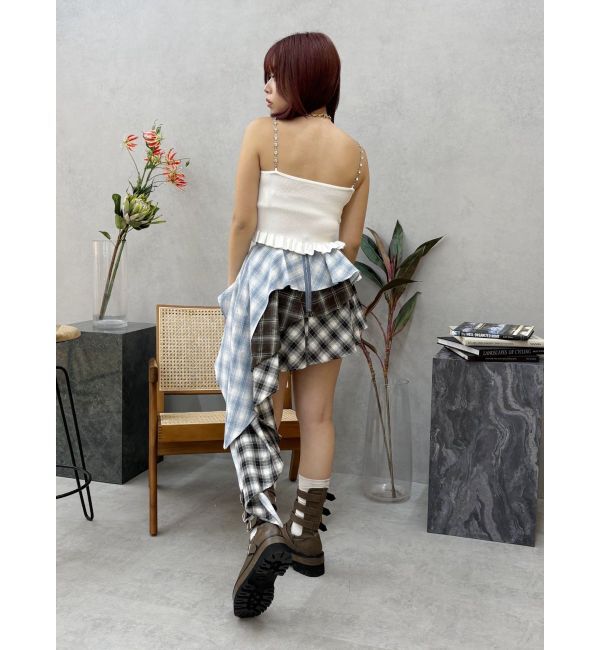 EVRIS「ランダムチェックアシンメトリーミニスカート」|スカート|