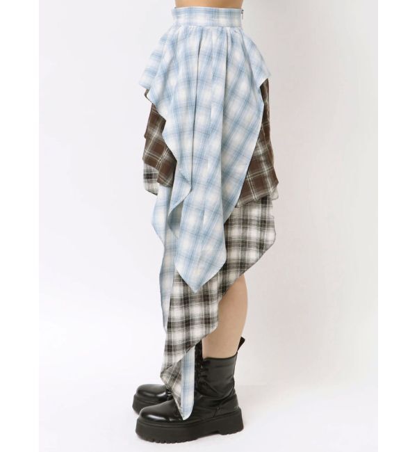 EVRIS「ランダムチェックアシンメトリーミニスカート」|スカート|
