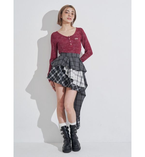 EVRIS「ランダムチェックアシンメトリーミニスカート」|スカート|