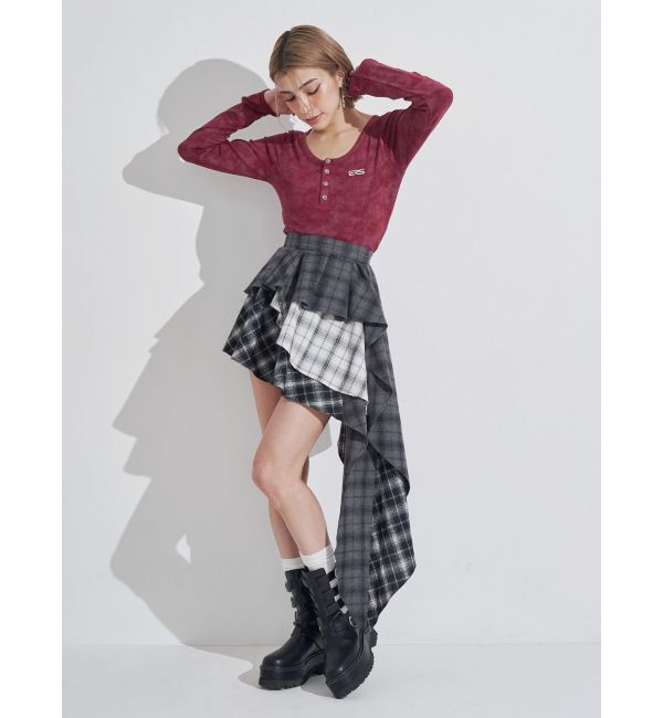 EVRIS「ランダムチェックアシンメトリーミニスカート」|スカート|