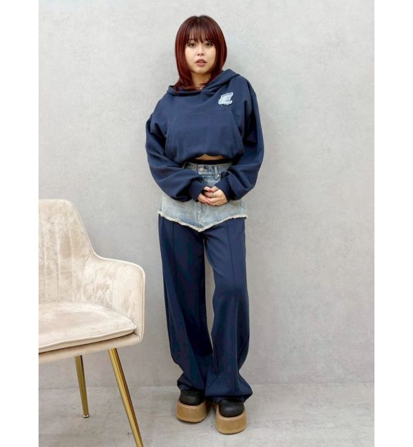 EVRIS「デニムワンポイントバルーンショートフーディ【セットアップ着用可能】」|パーカー|
