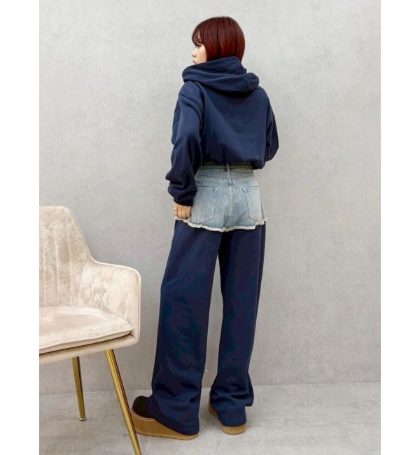 EVRIS「デニムワンポイントバルーンショートフーディ【セットアップ着用可能】」|パーカー|