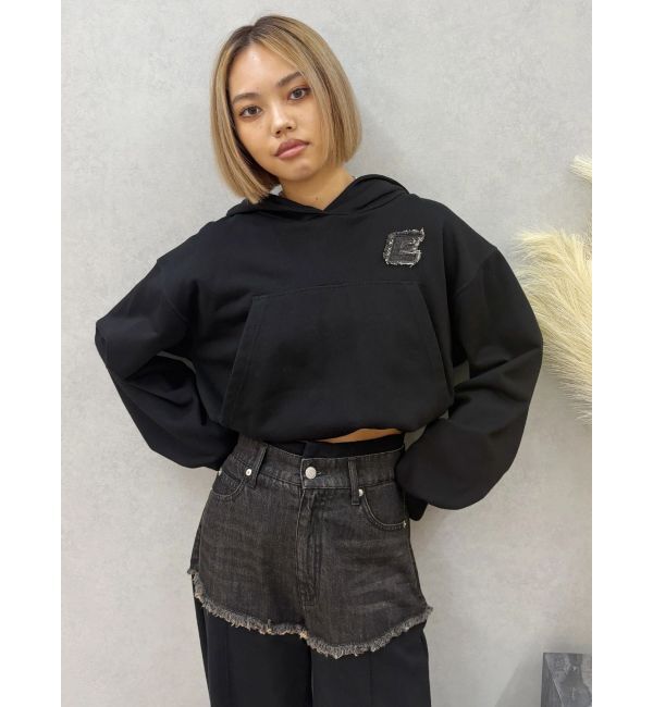 EVRIS「デニムワンポイントバルーンショートフーディ【セットアップ着用可能】」|パーカー|