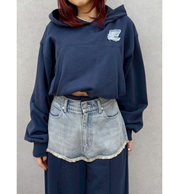 EVRIS「デニムワンポイントバルーンショートフーディ【セットアップ着用可能】」|パーカー|ネイビー