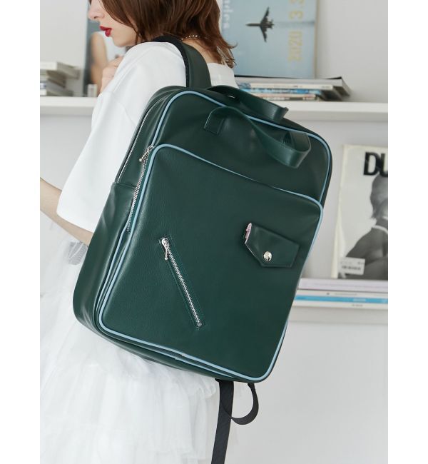 jouetie「パイピングレザーバックパック」|リュック|グリーン