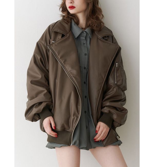 jouetie「フェイクレザーライダースMA-1ジャケット」|ブルゾン・スタジャン|