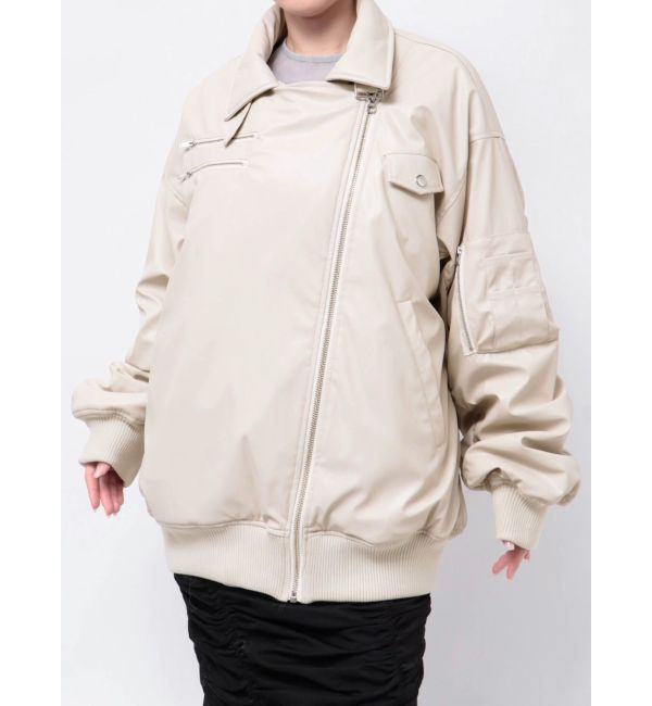 jouetie「フェイクレザーライダースMA-1ジャケット」|ブルゾン・スタジャン|