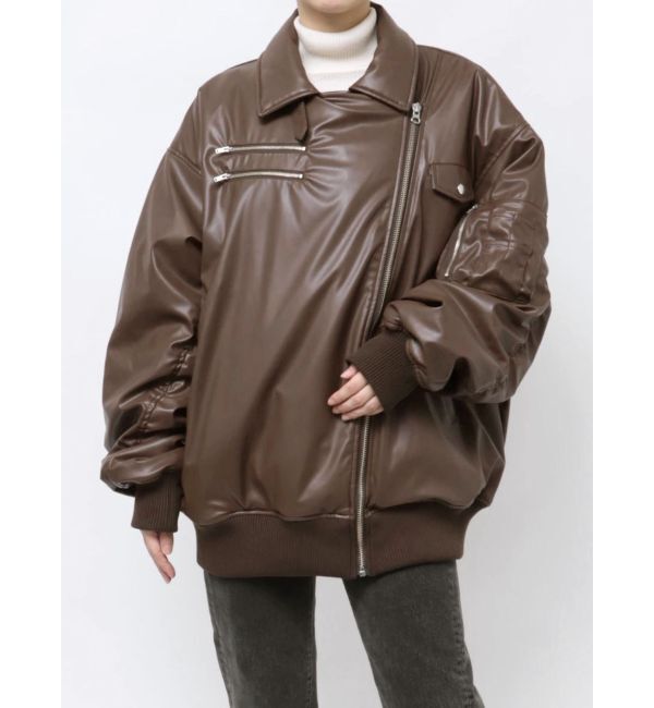 jouetie「フェイクレザーライダースMA-1ジャケット」|ブルゾン・スタジャン|