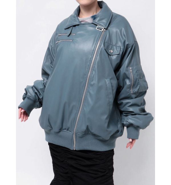 jouetie「フェイクレザーライダースMA-1ジャケット」|ブルゾン・スタジャン|