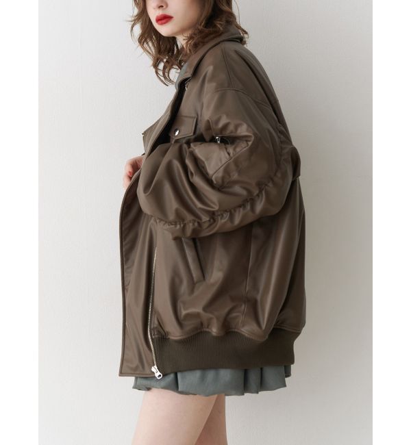 jouetie「フェイクレザーライダースMA-1ジャケット」|ブルゾン・スタジャン|