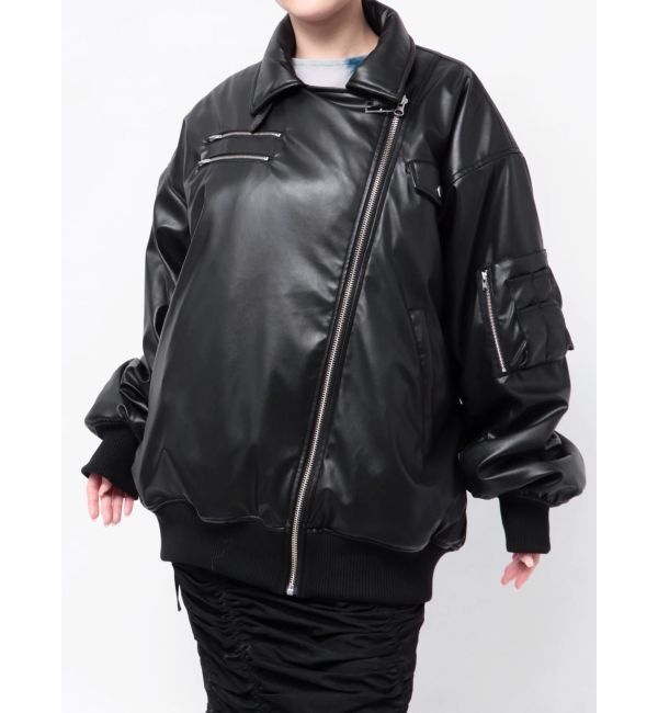 jouetie「フェイクレザーライダースMA-1ジャケット」|ブルゾン・スタジャン|ブラック