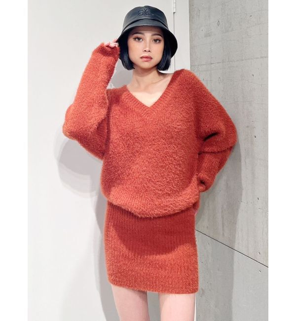 GYDA「Vネック シャギーニットワンピース」|ワンピース|