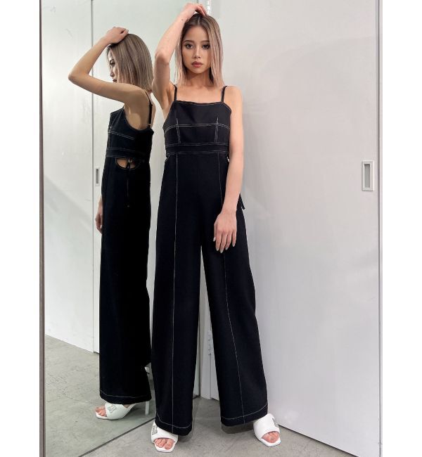 GYDA「サイドOPENワイドロンパース」|オールインワン|ブラック