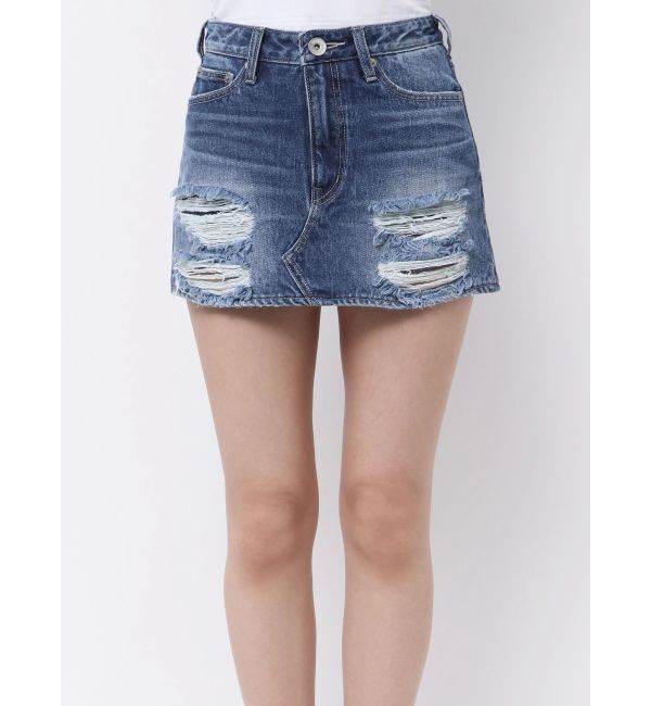 GYDA「ハイウエストGD embossダメージスカートライクデニムショートパンツ」|スカート|