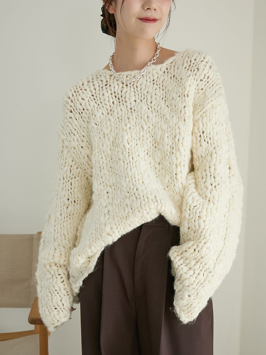 emmi atelier「ウール混ハンドニットプルオーバー」|ニット・セーター|