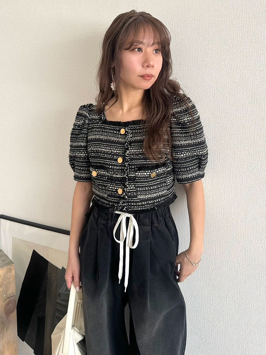 LILY BROWN「ハーフスリーブツイードジャケット」|テーラードジャケット|