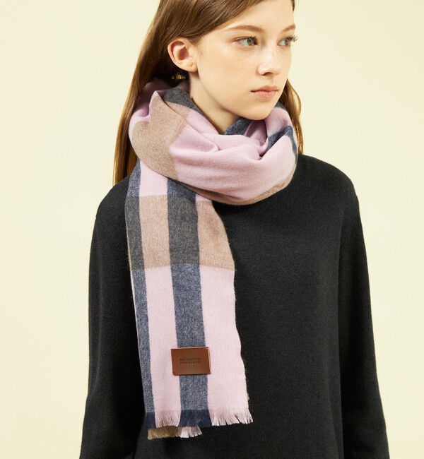 MACKINTOSH PHILOSOPHY「ウォッシャブルカシミヤブロックチェックストール」|ストール|ピンク