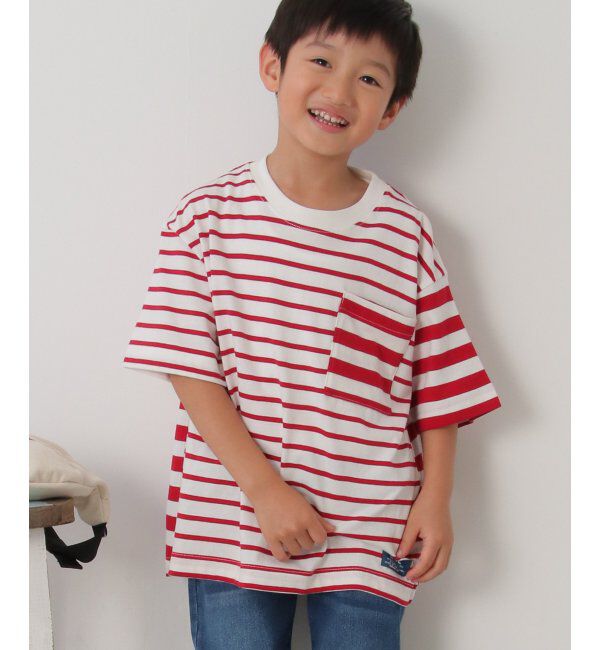 ikka kids「USAコットン イピッチボーダーポケT（120~160cm）」|Tシャツ・カットソー|レッド