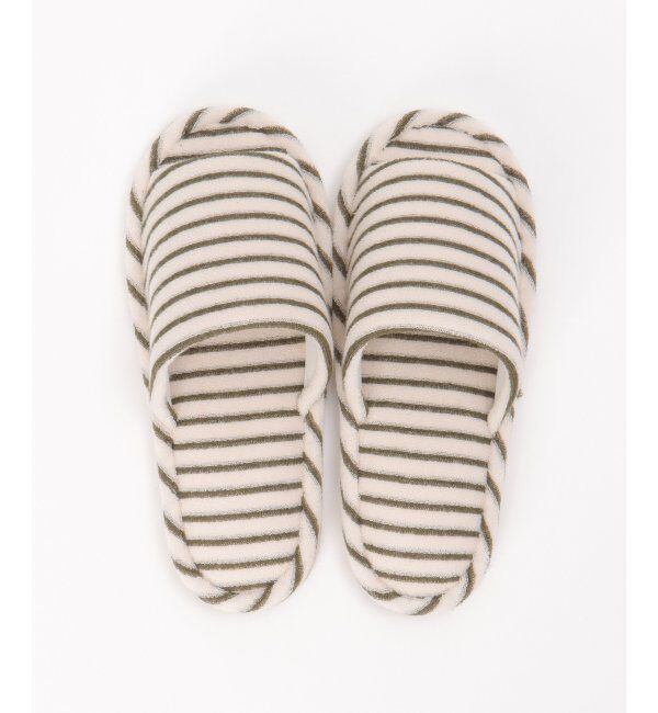 TOKYO DESIGN CHANNEL「パイルボーダー外縫いスリッパ」|ルームシューズ|ベージュ