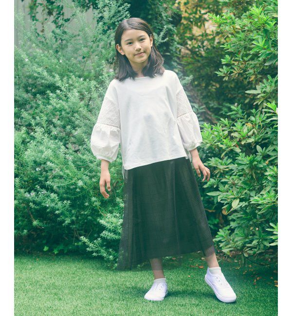 ikka kids「【親子おそろい】7分袖キカレース切り替えTシャツ」|Tシャツ・カットソー|