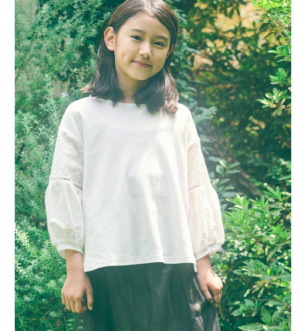 ikka kids「【親子おそろい】7分袖キカレース切り替えTシャツ」|Tシャツ・カットソー|