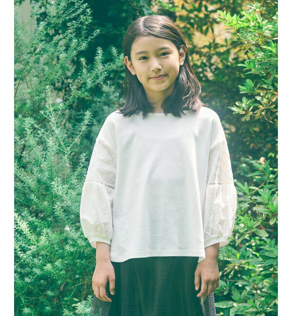 ikka kids「【親子おそろい】7分袖キカレース切り替えTシャツ」|Tシャツ・カットソー|