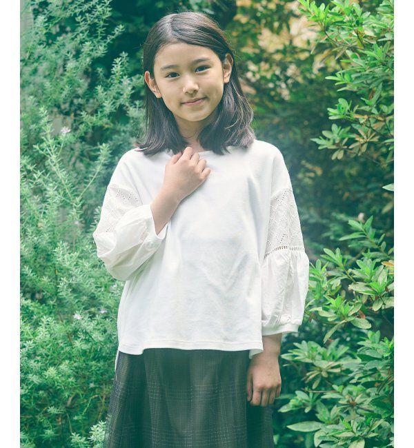 ikka kids「【親子おそろい】7分袖キカレース切り替えTシャツ」|Tシャツ・カットソー|