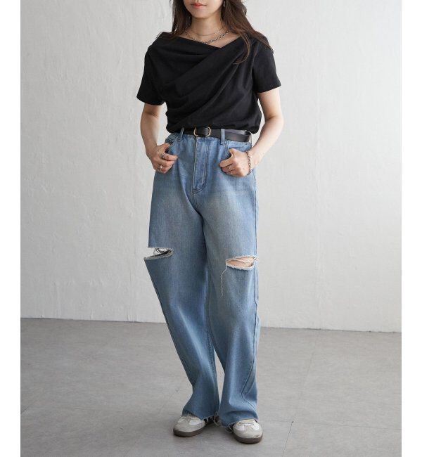 VENCE share style「綿天竺半袖ドレープTシャツ」|Tシャツ・カットソー|