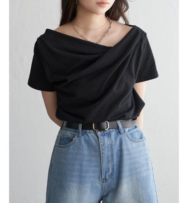 VENCE share style「綿天竺半袖ドレープTシャツ」|Tシャツ・カットソー|