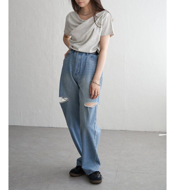 VENCE share style「綿天竺半袖ドレープTシャツ」|Tシャツ・カットソー|