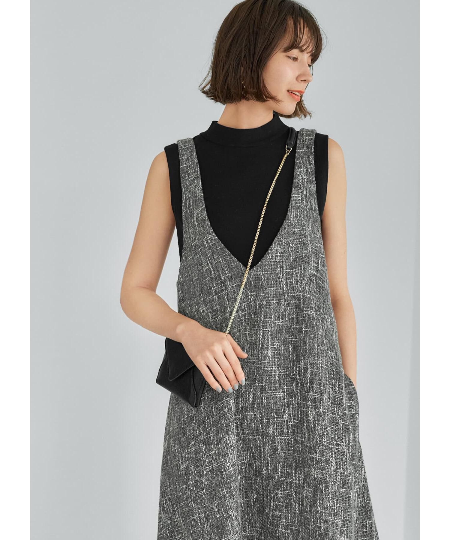 STYLE DELI「【LUXE】サマーツイードジャンパースカート」|ジャンパースカート|ブラックミックス