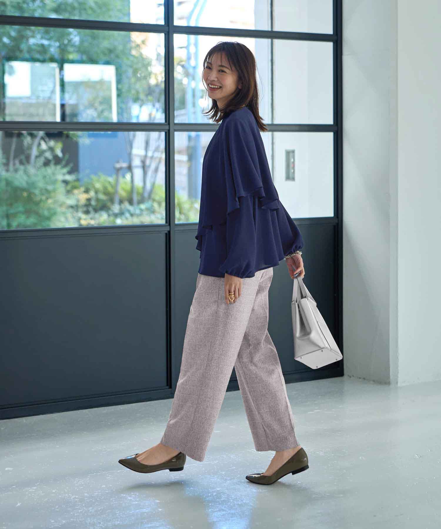 STYLE DELI「【LUXE】縦シボ片側ケープブラウス」|シャツ・ブラウス|