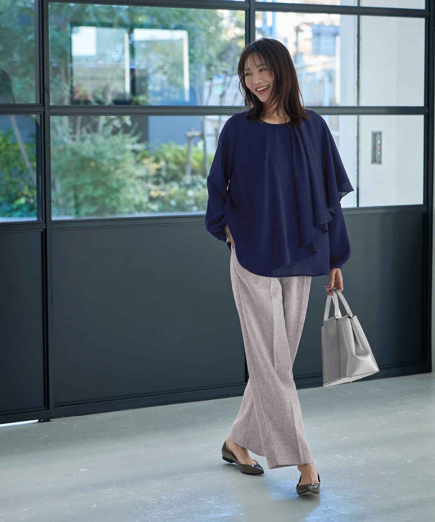 STYLE DELI「【LUXE】縦シボ片側ケープブラウス」|シャツ・ブラウス|