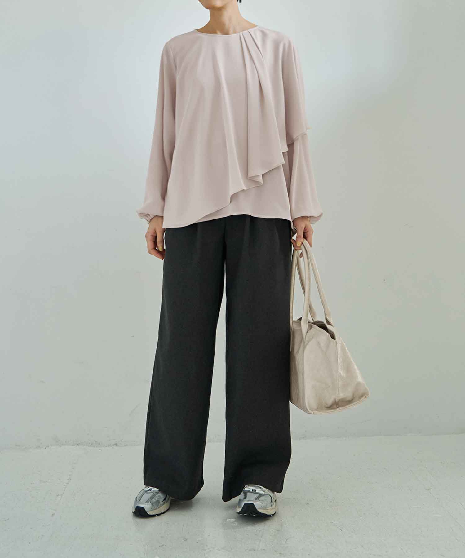 STYLE DELI「【LUXE】縦シボ片側ケープブラウス」|シャツ・ブラウス|