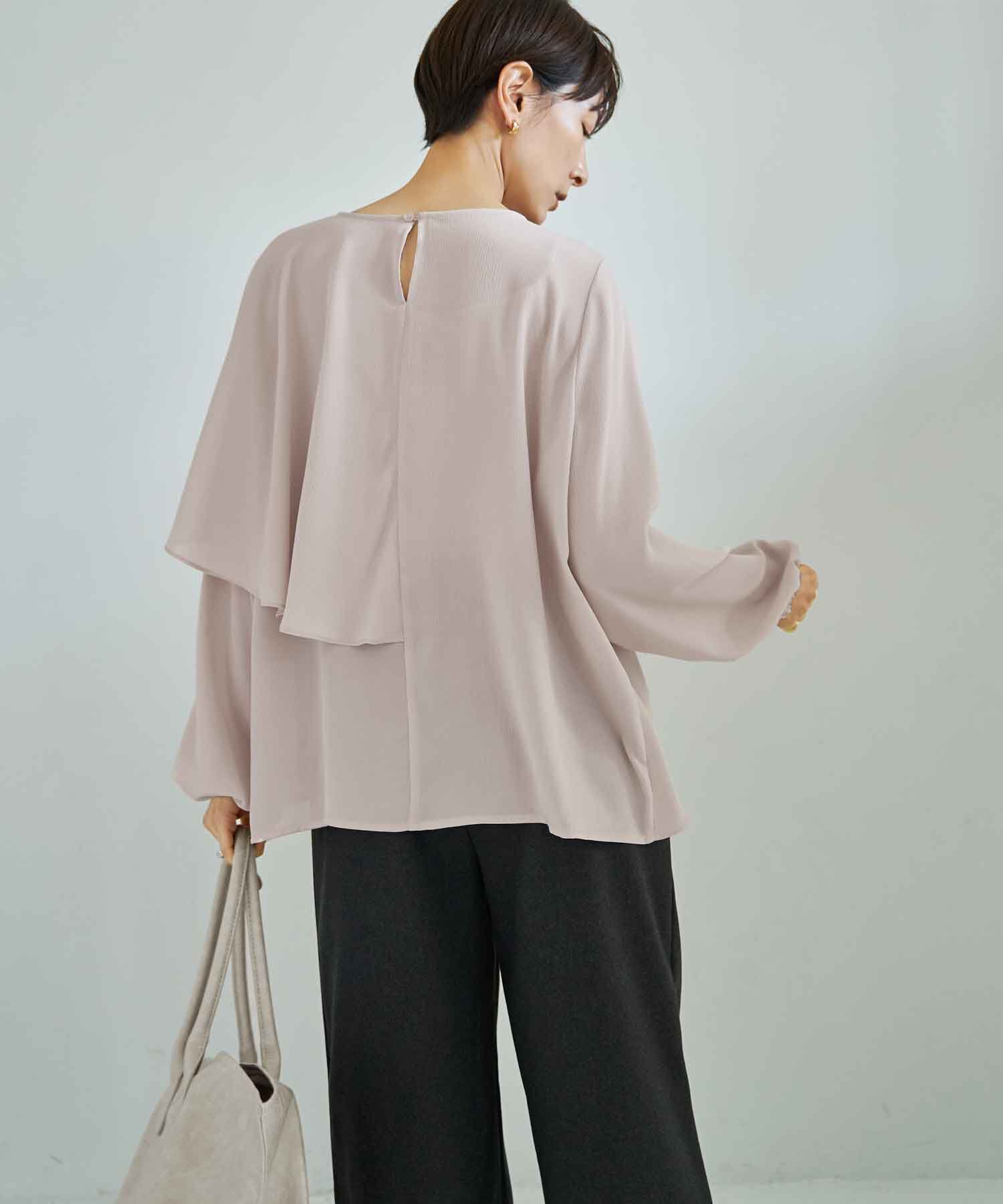 STYLE DELI「【LUXE】縦シボ片側ケープブラウス」|シャツ・ブラウス|