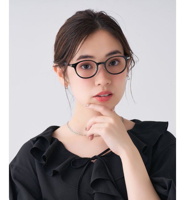  「ボストン型 メガネ│ズレ落ちにくい レザー調のラバーテンプルがオシャレなフレーム｜ レンズ交換券付」|メガネ|ブラック