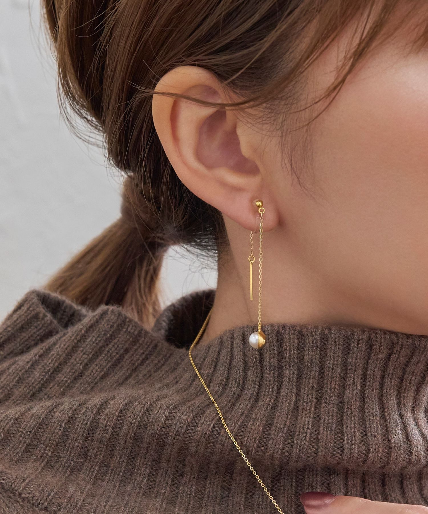 Phoebe「【金属アレルギー対応】グロッシープロフィールイヤリング」|イヤリング|