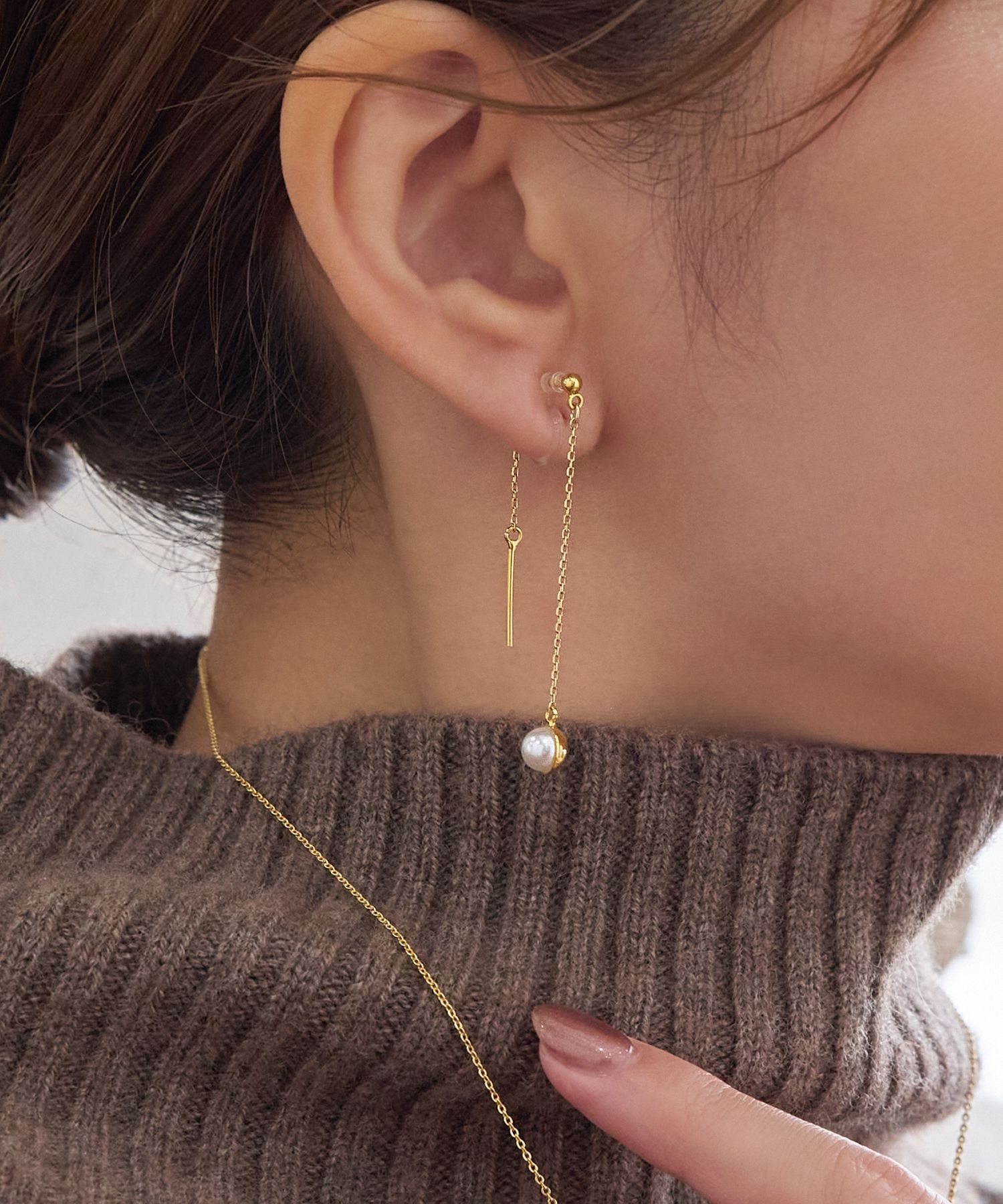 Phoebe「【金属アレルギー対応】グロッシープロフィールイヤリング」|イヤリング|