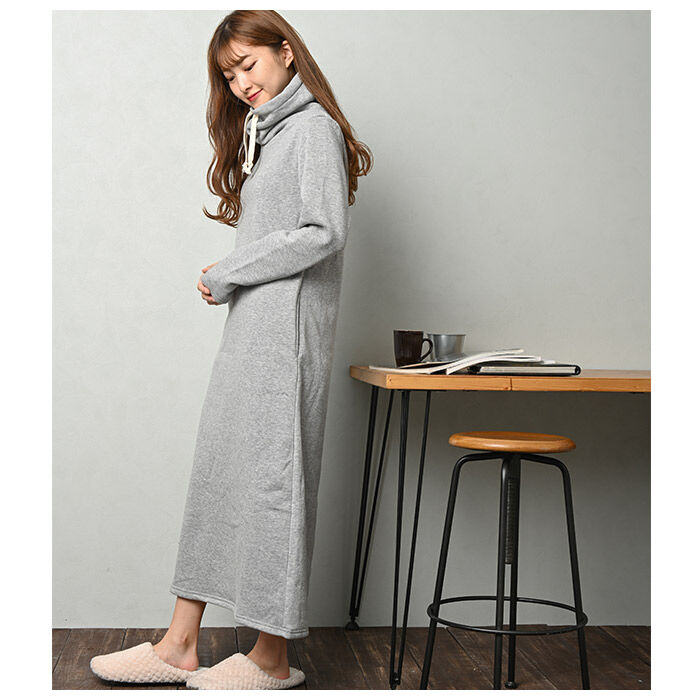 BACKYARD FAMILY「ルームウェア ワンピース 長袖 通販 秋 冬 秋冬 ゆったり ロング マキシ丈 ハイネック」|ルームウェア|