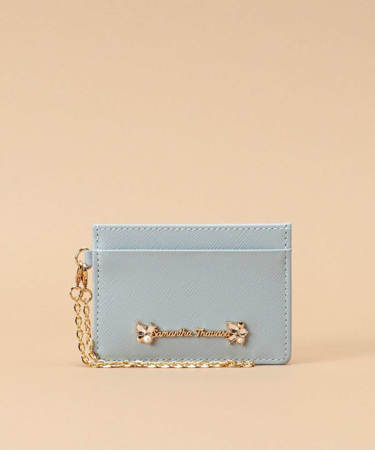 Samantha Thavasa「ラメレザービジュー パスケース」|定期入れ|ライトブルー