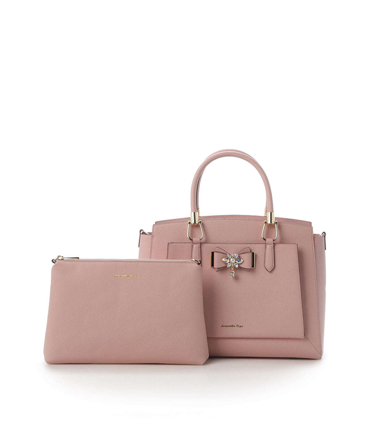 Samantha Vega「ビジュー＆リボン付トート 大」|ハンドバッグ|ﾋﾟﾝｸﾍﾞｰｼﾞｭ