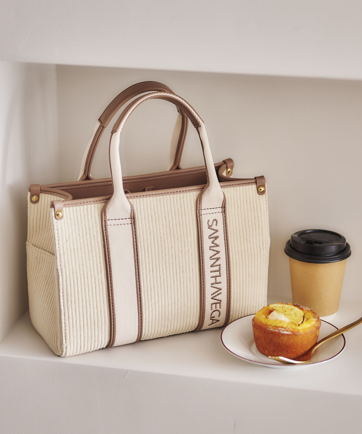 Samantha Vega「ロゴテープコーデュロイトート（小）」|ハンドバッグ|