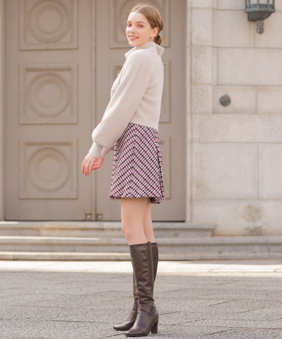 アンドクチュール「カラー千鳥ツイードミニスカート」|台形|