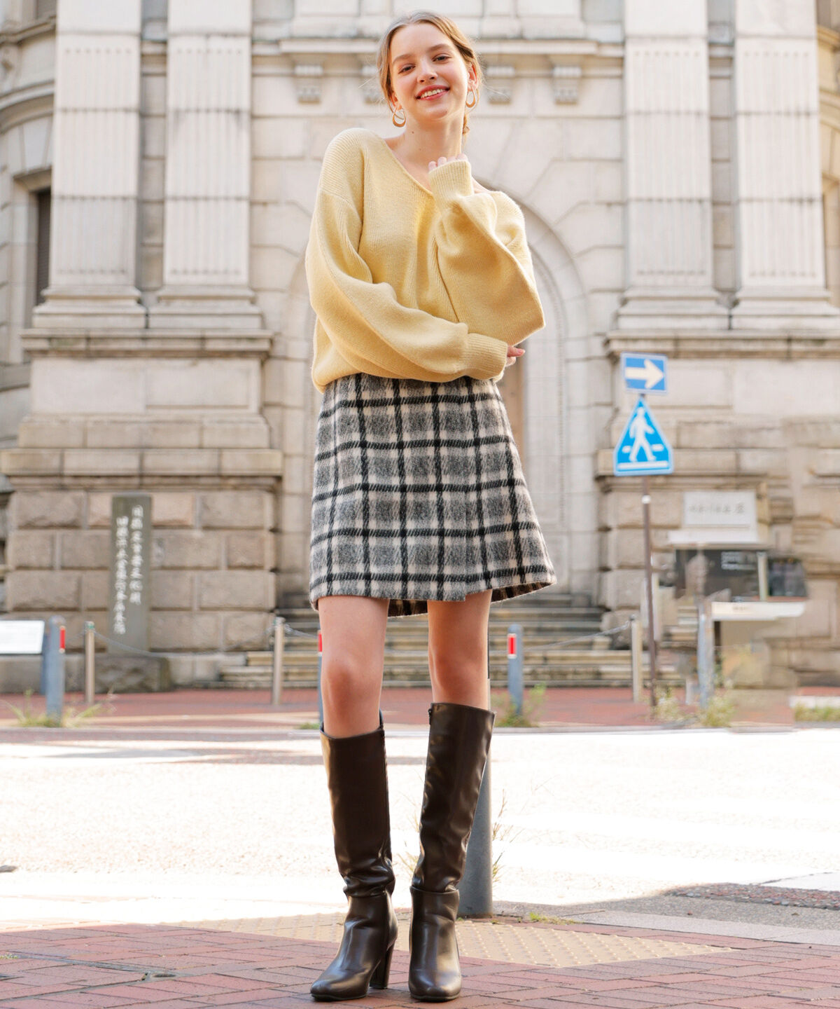 アンドクチュール「ウールシャギーチェックミニスカート」|台形|