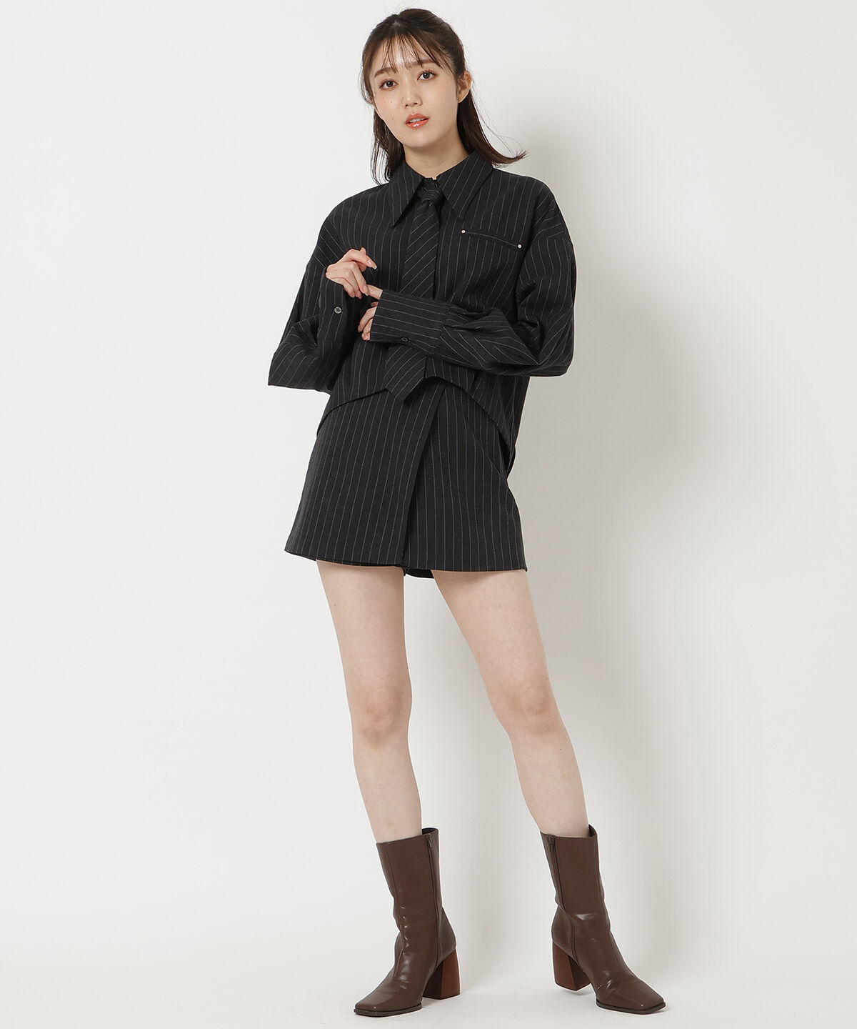 REDYAZEL「ストライプラップミニスカパン」|台形|