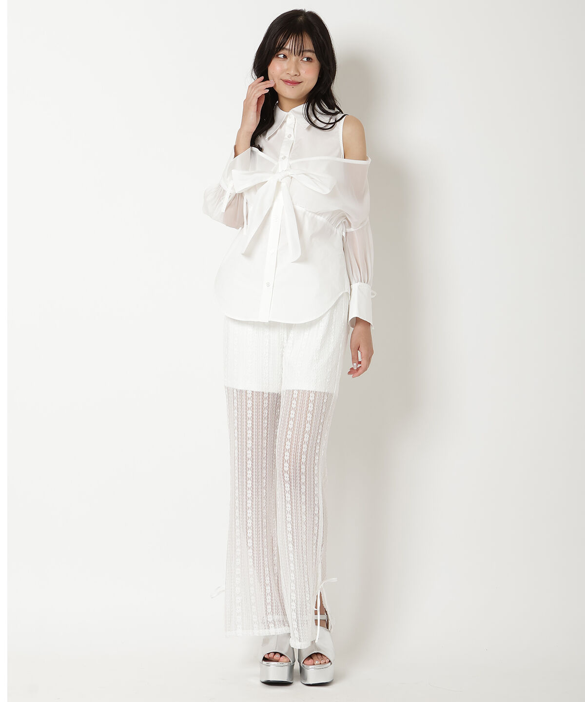 REDYAZEL「フロントリボンオフショルシャツ」|シャツ・ブラウス|