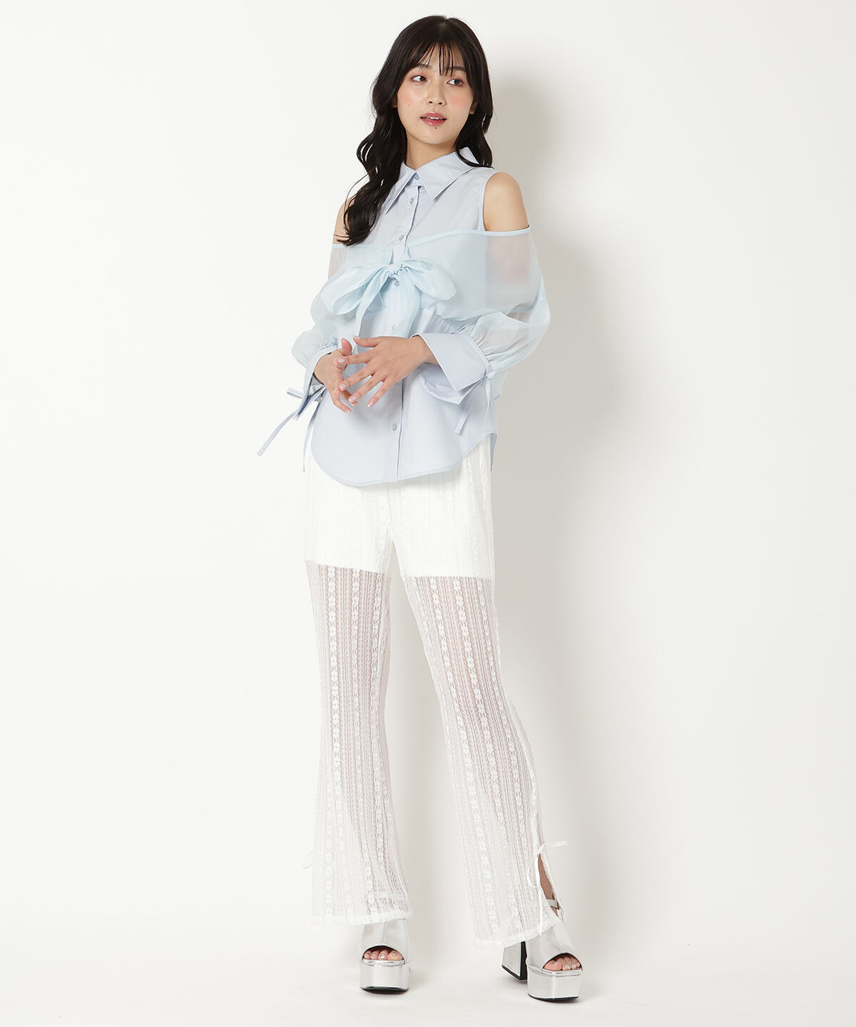 REDYAZEL「フロントリボンオフショルシャツ」|シャツ・ブラウス|