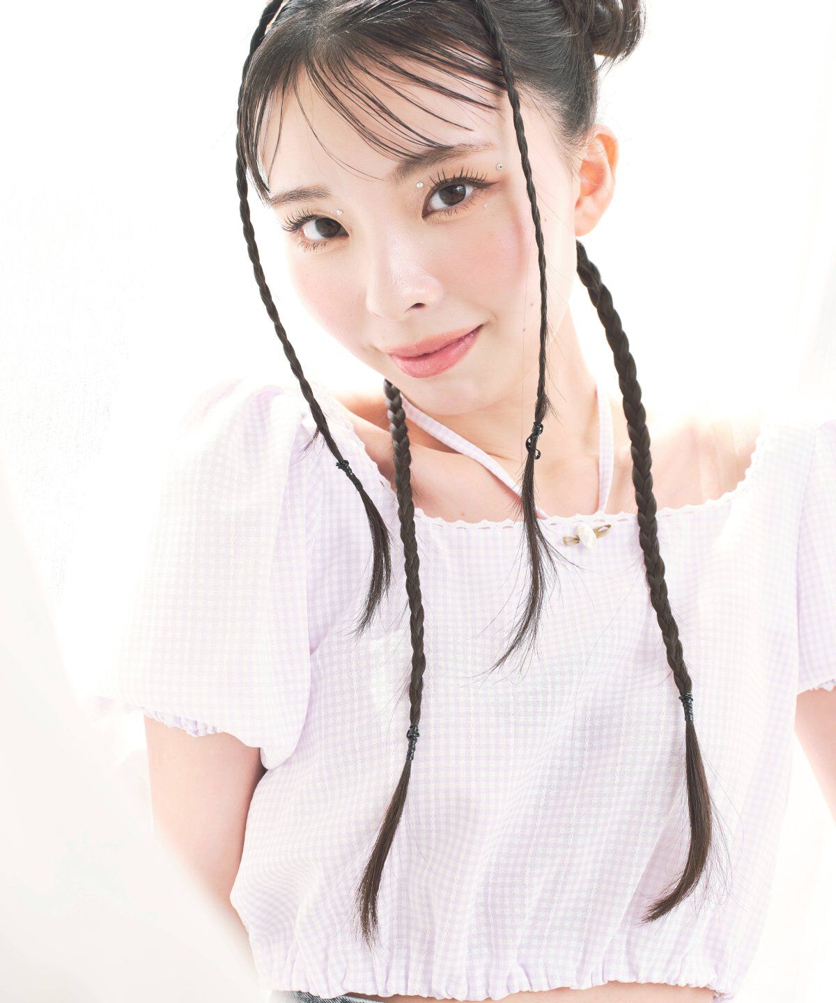 REDYAZEL「ギンガムチェックパフスリーブブラウス」|シャツ・ブラウス|パープル